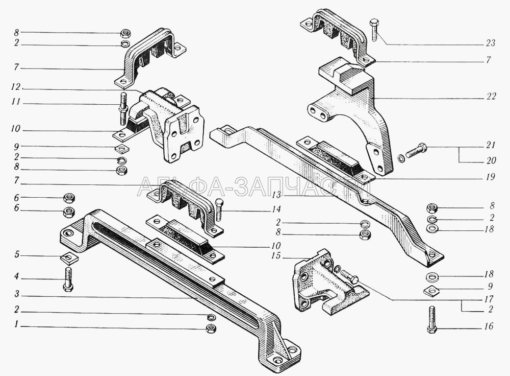 Крепление силового агрегата КРАЗ. (256Б-1001008 Подушка опоры двигателя в сборе) 