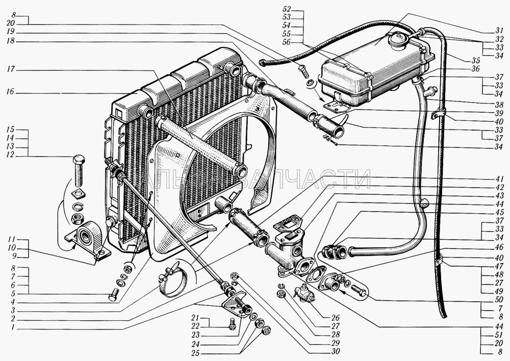 Радиатор масляный (256-1302003-10 Кронштейн крепления радиатора) 