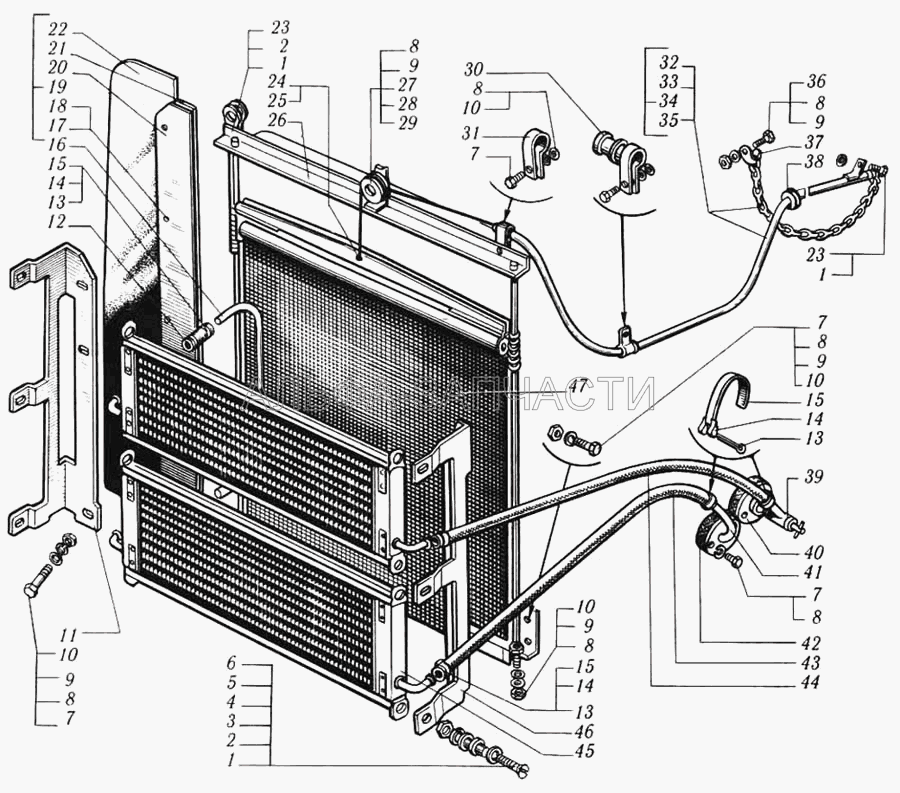 Шторка радиатора с масляными радиаторами и привод шторки (201454-П29 Болт М8х1,25х16) 