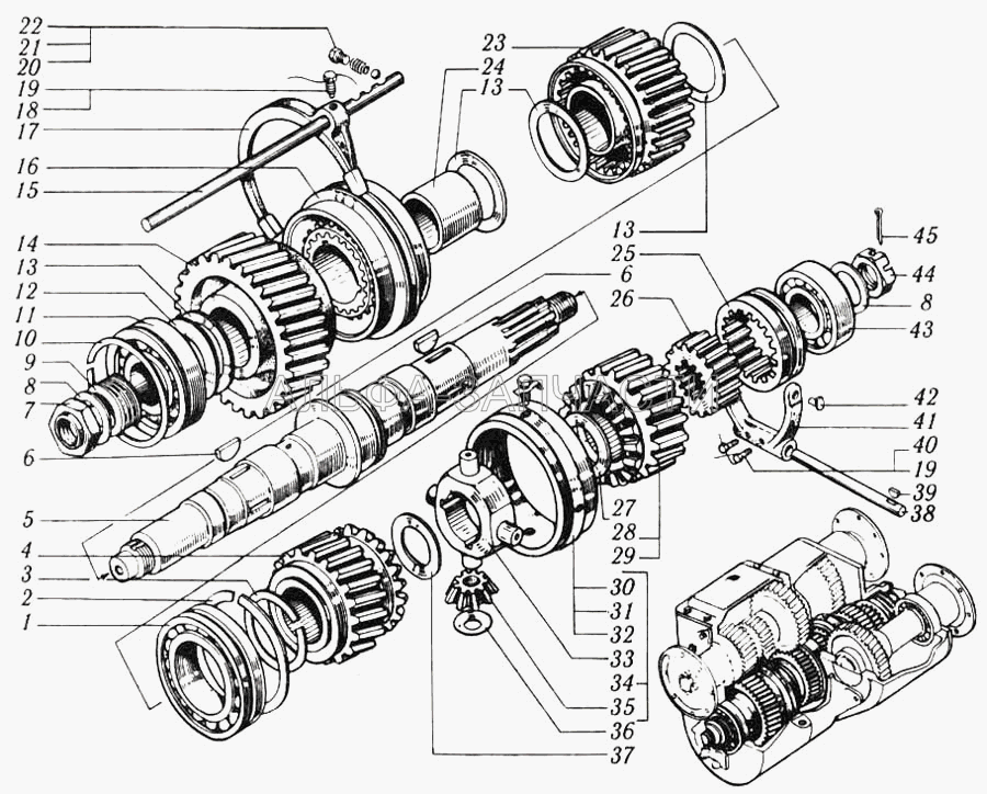 Вал промежуточный и шестерни (42310К2М Подшипник роликовый) 
