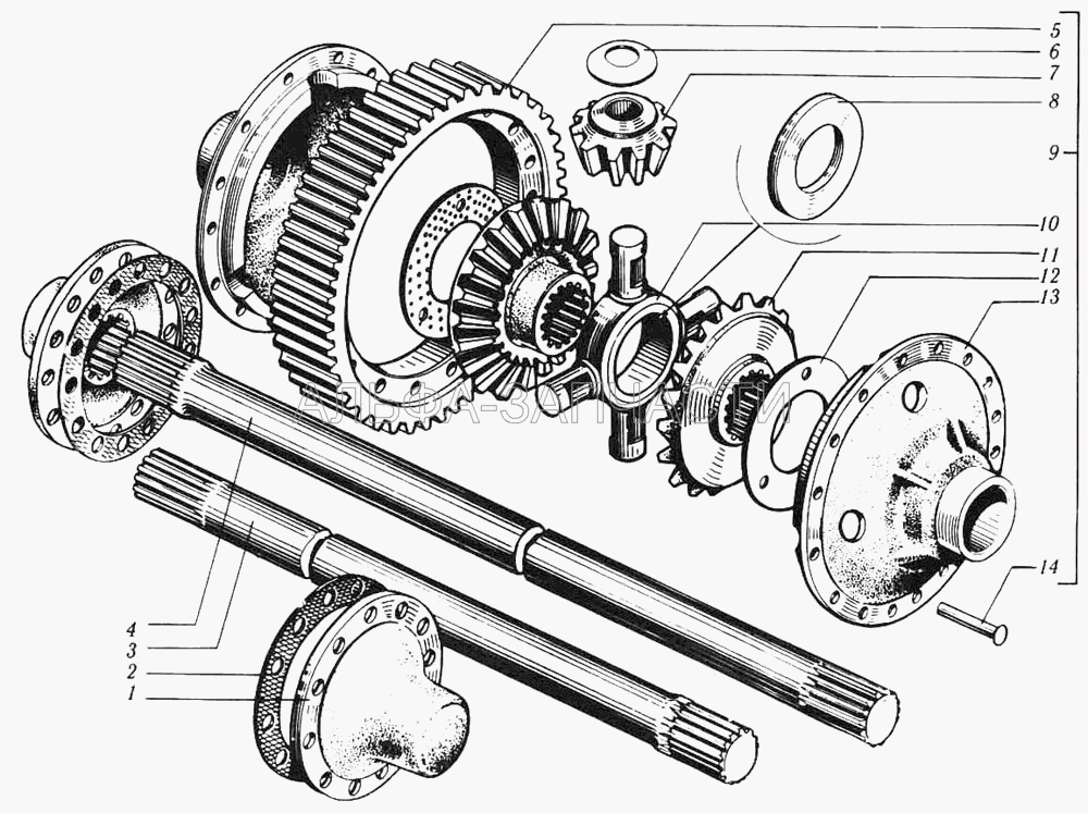 Дифференциал и полуоси заднего (среднего) моста (200-2403016-01 Чашка дифференциала) 