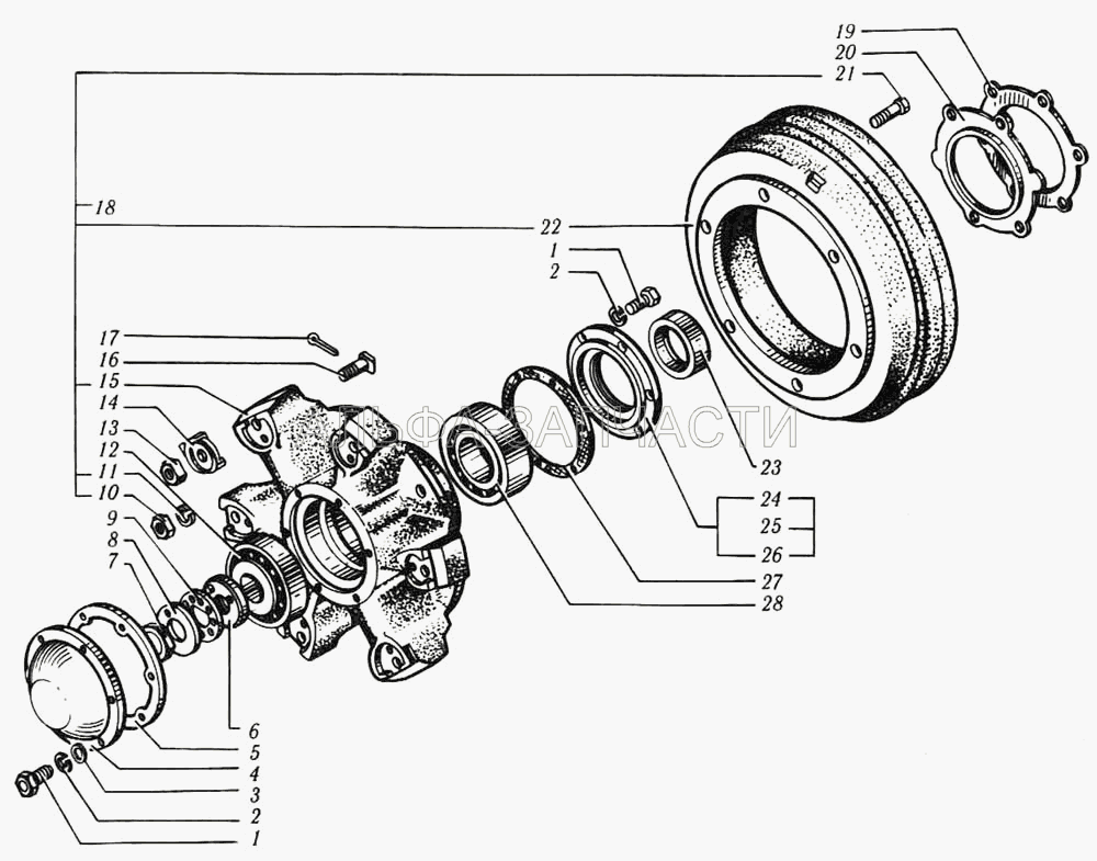 Ступицы и тормозные барабаны передних бездисковых колес (вариант)  