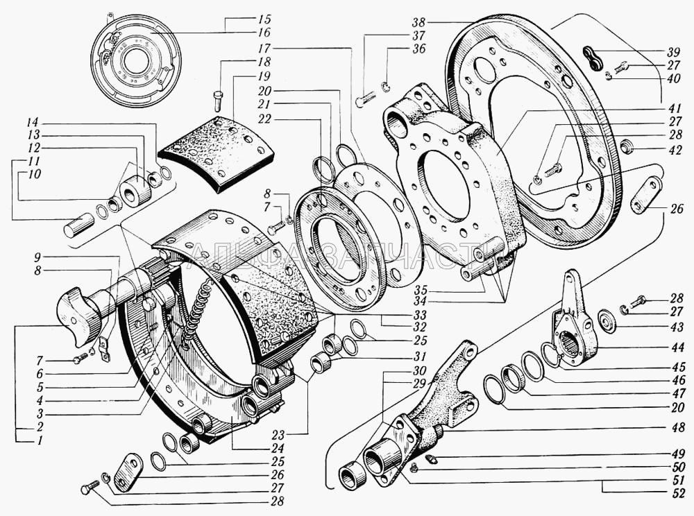 Тормозной механизм переднего колеса (5336-3501004 Тормозной механизм переднего колеса правый в сборе (могут устанавливаться 500-3501004 и 500-3501005 - вариант)) 