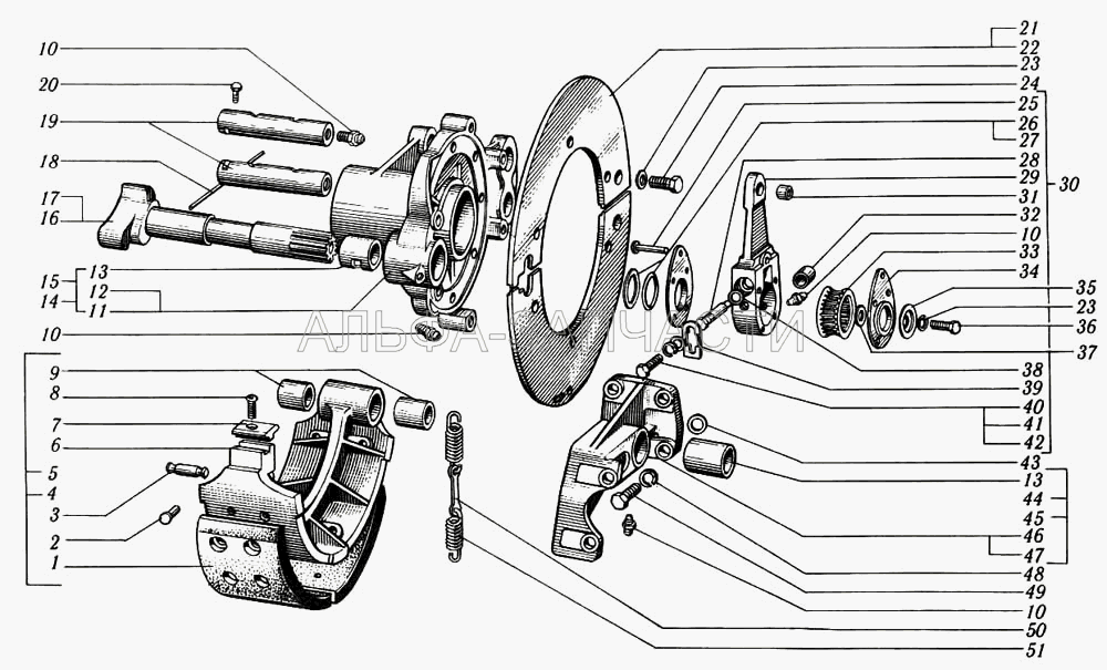 Тормозной механизм заднего колеса (256Б-3502132 Ось колодки) 