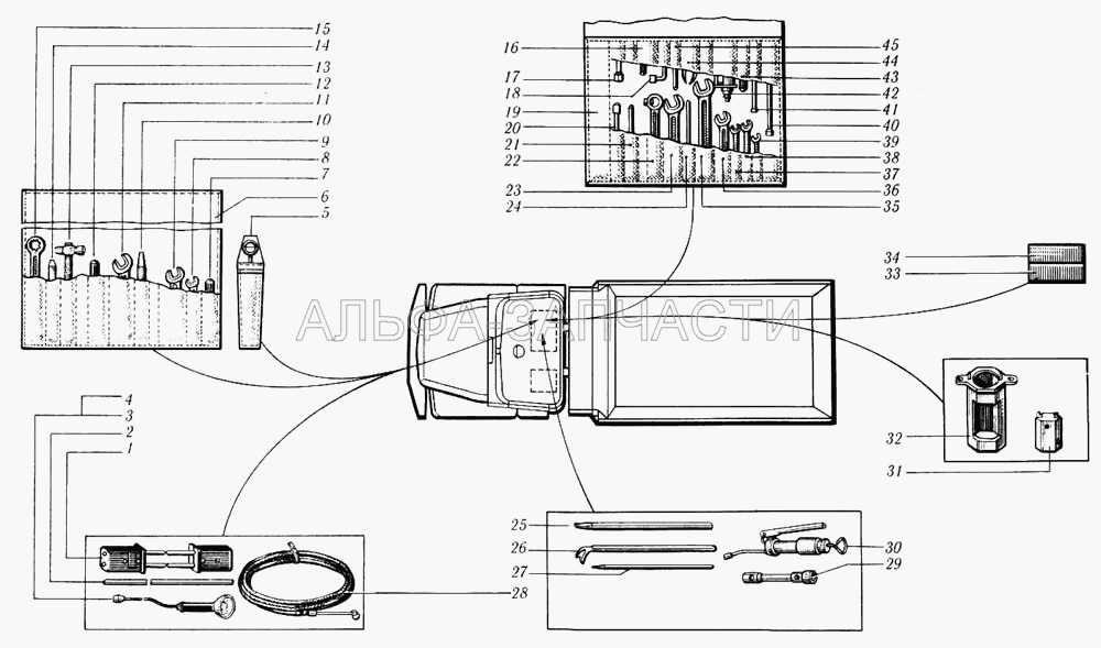 Раскладка инструмента под сиденьем пассажира (200-3901158 Ключ торцовый 55) 