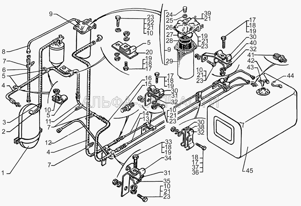 Установка топливного бака и монтаж топливопроводов (204А-1105510-Б Фильтр топливный грубой очистки в сборе) 