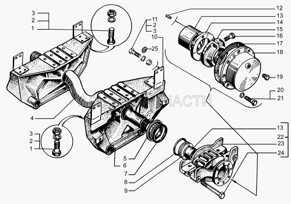 Балансиры задней подвески с осью (202147 Болт М16х1,5х50) 