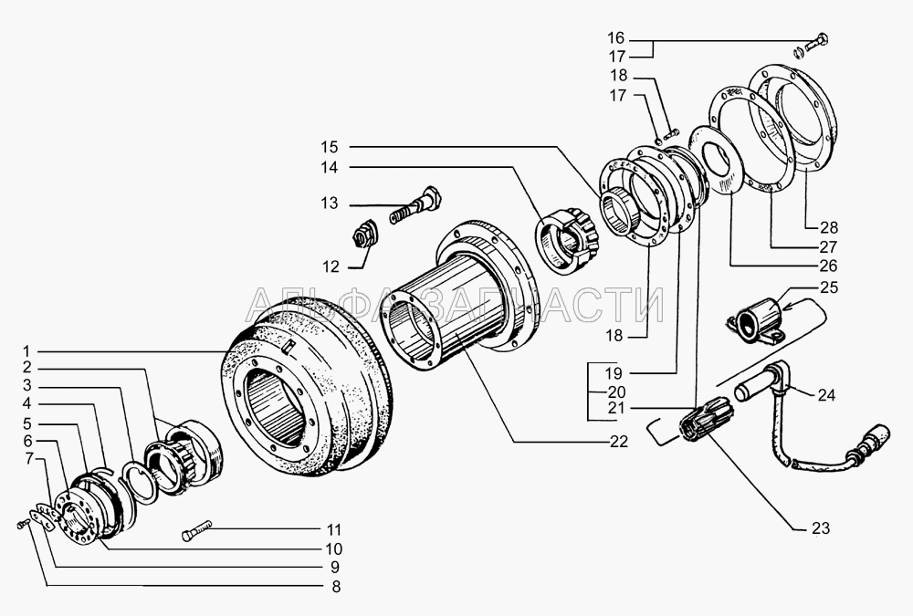 Ступица заднего колеса с тормозным барабаном  