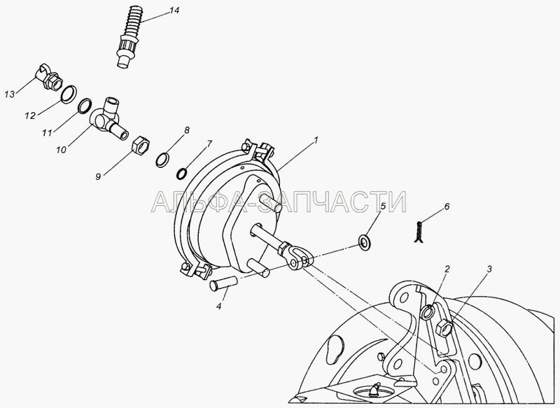 Установка тормозных камер и присоединительной арматуры (6422-3506085-01 Шланг) 