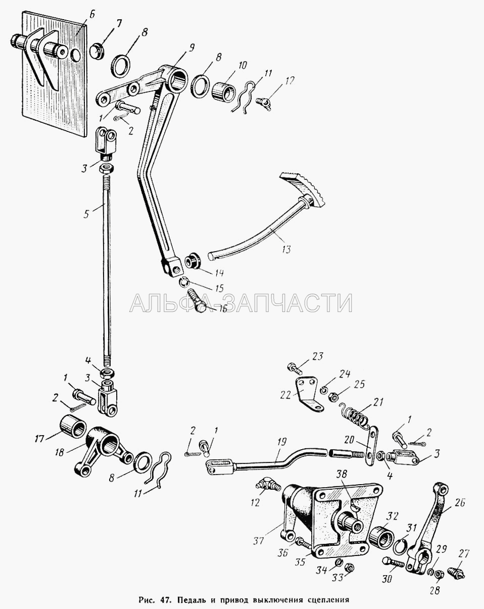 Педаль и привод выключения сцепления  
