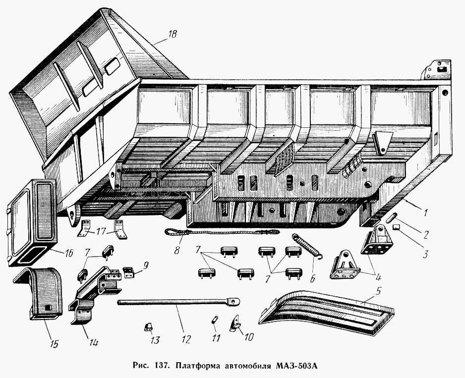 Платформа автомобиля МАЗ-503А (250515-П29 Гайка) 