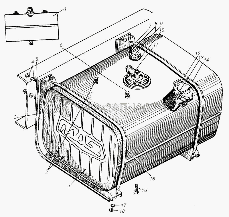 Бак топливный и его установка автомобилей МАЗ-5335, МАЗ-5549, МАЗ-5429  