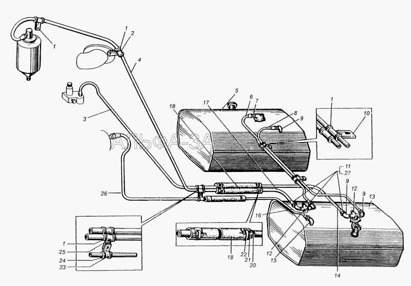 Система питания автомобилей МАЗ-5429, МАЗ-509А, МАЗ-504В  