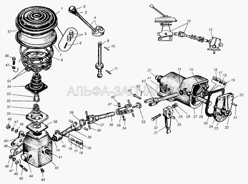 Рычаг и механизмы переключения передач автомобиля МАЗ-504В  