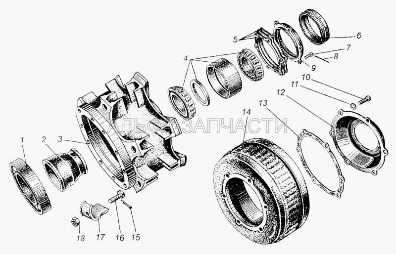 Ступица и тормозной барабан заднего колеса  