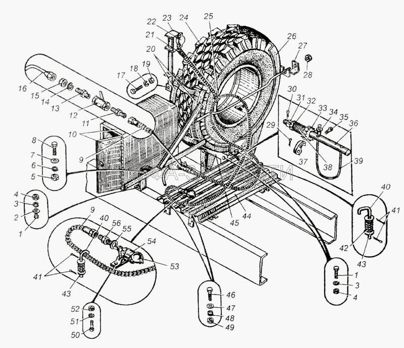 Держатель запасного колеса и площадка шасси автомобилей МАЗ-5429, МАЗ-509А, МАЗ-504В  