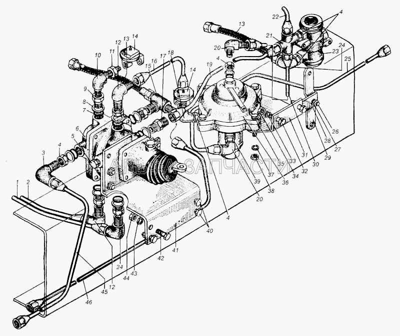 Трубопроводы к тормозным кранам автомобиля МАЗ-5335  