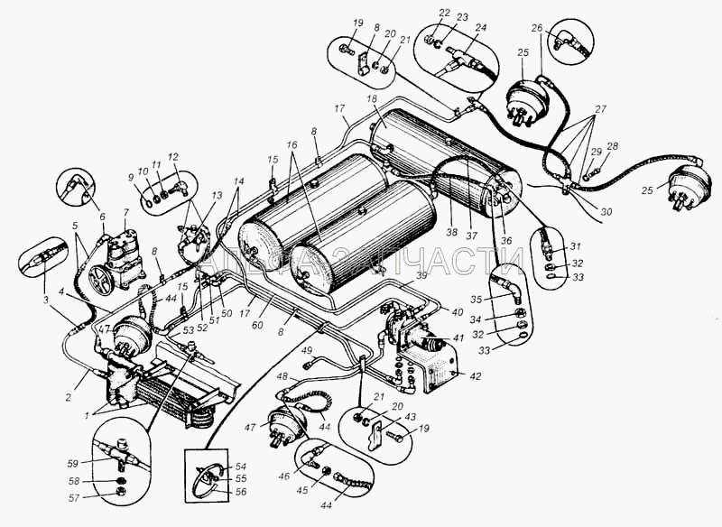 Привод пневматический тормозов автомобиля МАЗ-5549  