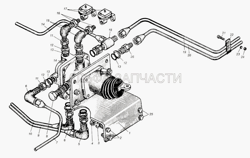 Трубопроводы к тормозным кранам автомобиля МАЗ-5549 (5335-3506283 Соединитель) 