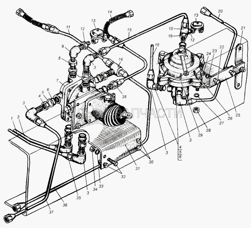 Трубопроводы к тормозным кранам автомобилей МАЗ-5429, МАЗ-504В  
