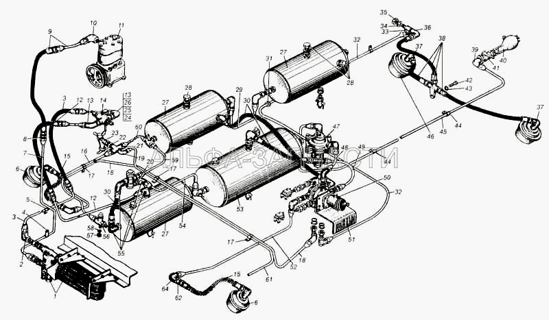 Привод пневматический тормозов автомобиля МАЗ-509А  