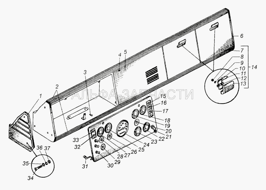 Щиток приборов и передок кабины автомобилей МАЗ-5335, МАЗ-5549, МАЗ-5429  