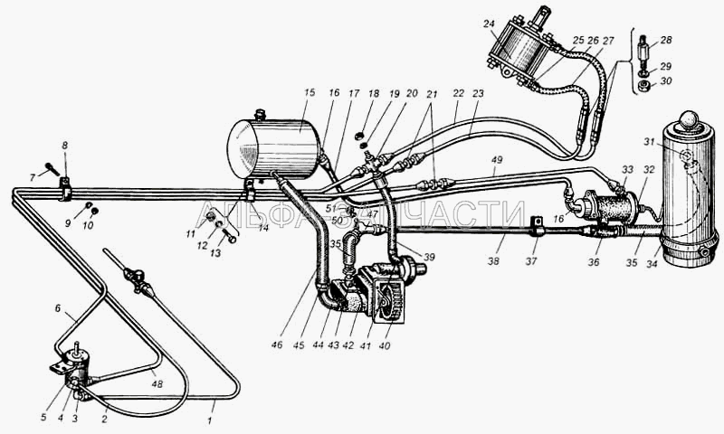 Трубопроводы и шланги механизма подъема платформы автомобиля МАЗ-5549 (НШ32УГГГ-0303001-Б Насос в сборе) 