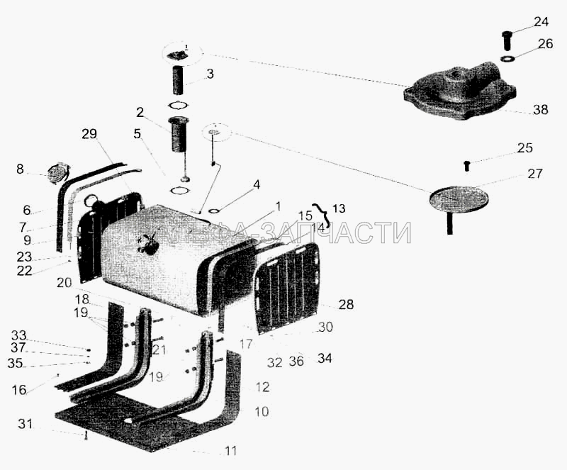 Крепление топливного бака (с ограждением) на МАЗ-533702 (5335-1101010-01 Бак топливный с фильтром) 