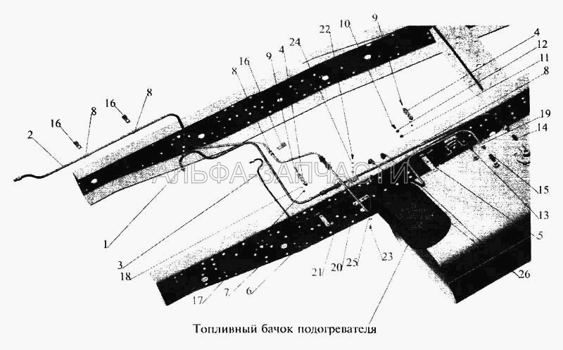 Установка топливопроводов МАЗ-630305, МАЗ-533602, МАЗ-533603 (с подогревателем) (64229-1104586 Трубка отводящая) 