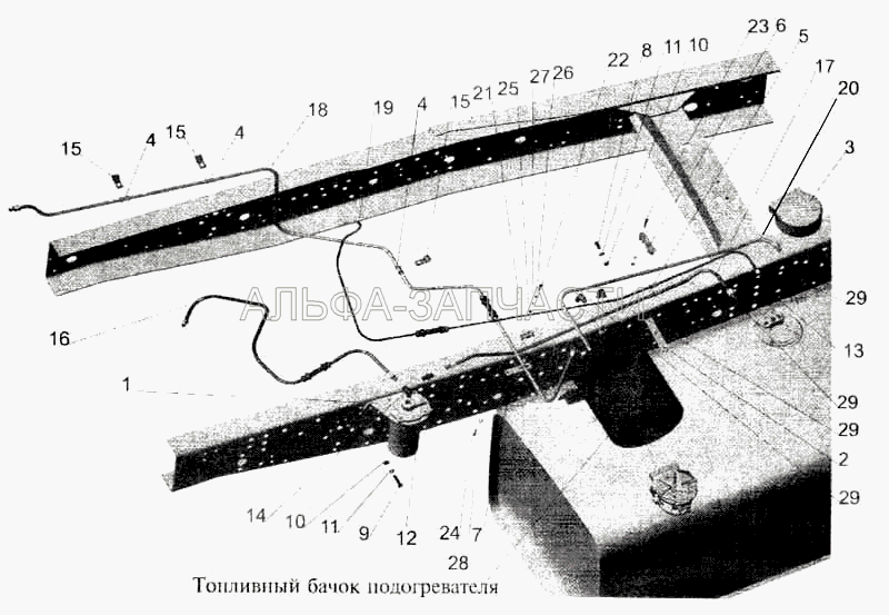 Установка топливопроводов МАЗ-630305, МАЗ-630303 (с подогревателем)  