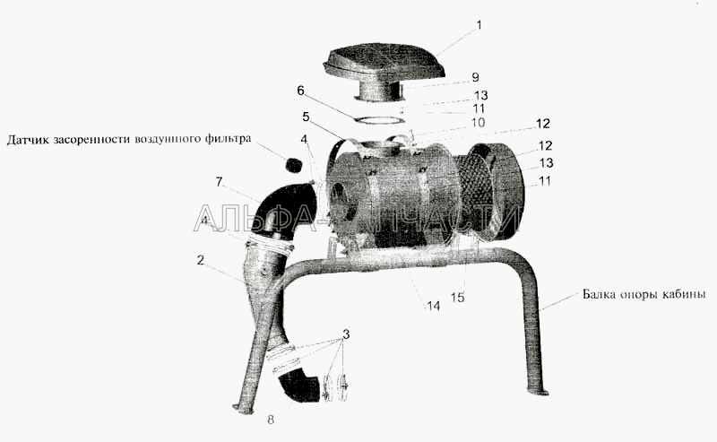 Система питания воздухом МАЗ-533702 (555102-1109024 Воздухозаборник) 
