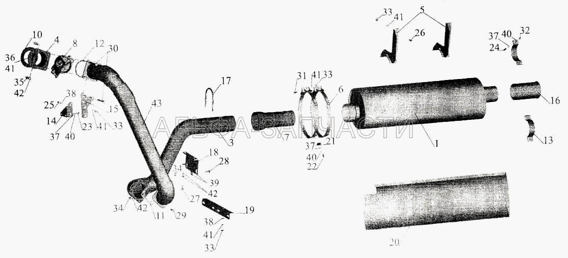 Установка системы выпуска МАЗ-630308, 630305, 533608, 533605 (630308-1203009 Труба приемная) 
