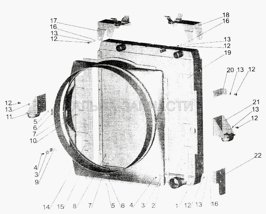 Радиатор с кожухом на МАЗ-533605, МАЗ-533603, МАЗ-533602, МАЗ-630305, МАЗ-630303, МАЗ-533702 (220105 Винт М6-6gх16) 