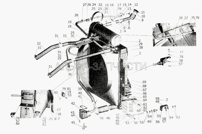 Установка системы охлаждения на МАЗ-533605, МАЗ-533603, МАЗ-533602, МАЗ-630305, МАЗ-630303, МАЗ-533702  