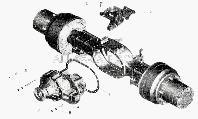 Мост задний МАЗ-533608. Установка редуктора и элементов подвески (5440-2402034 Прокладка) 