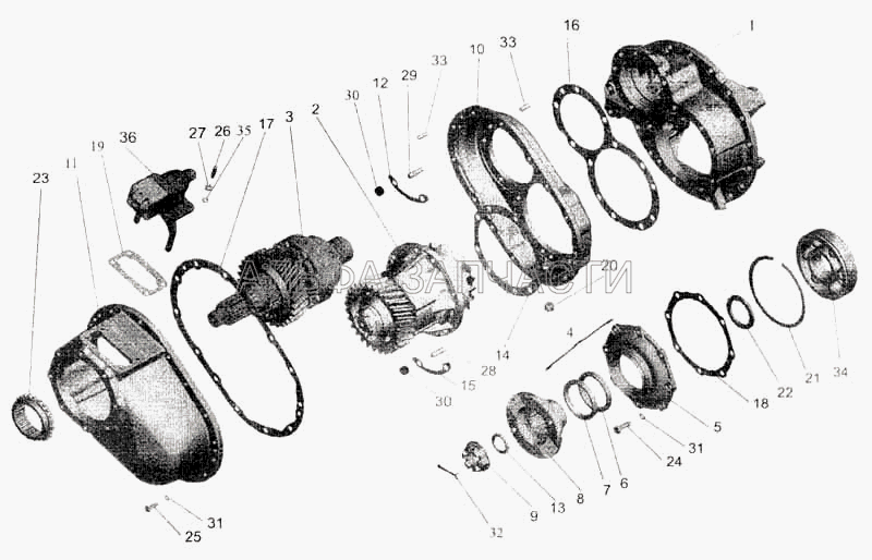 Редуктор среднего моста автомобилей МАЗ-630308, МАЗ-630305, МАЗ-630303  