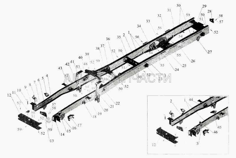 Рама шасси МАЗ-630305, 630303 под комплектацию специального оборудования (5336-2801152-01 Поперечина) 