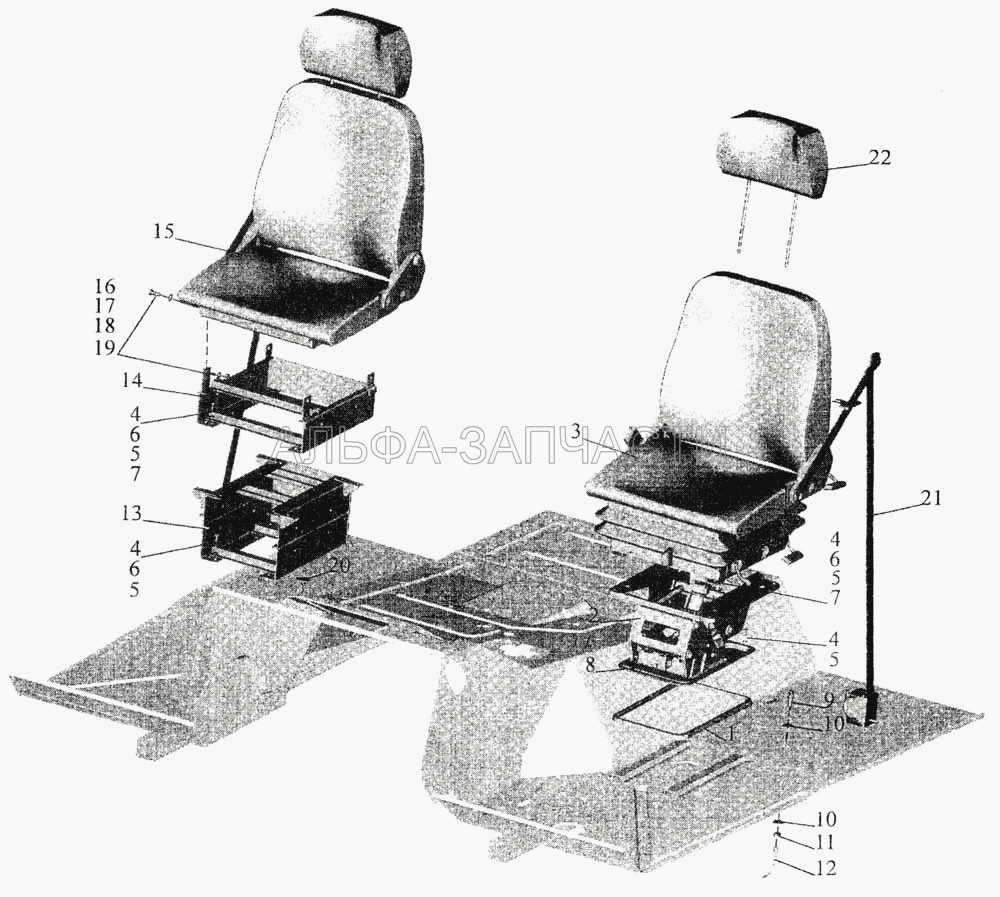 Установка и пневмопитание сидений автомобиля МАЗ-533702  