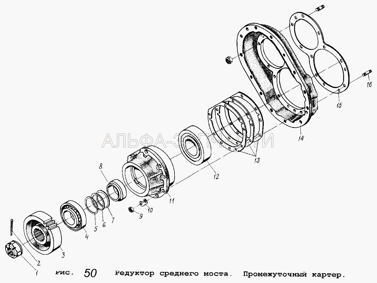 Редуктор среднего моста. Промежуточный картер  