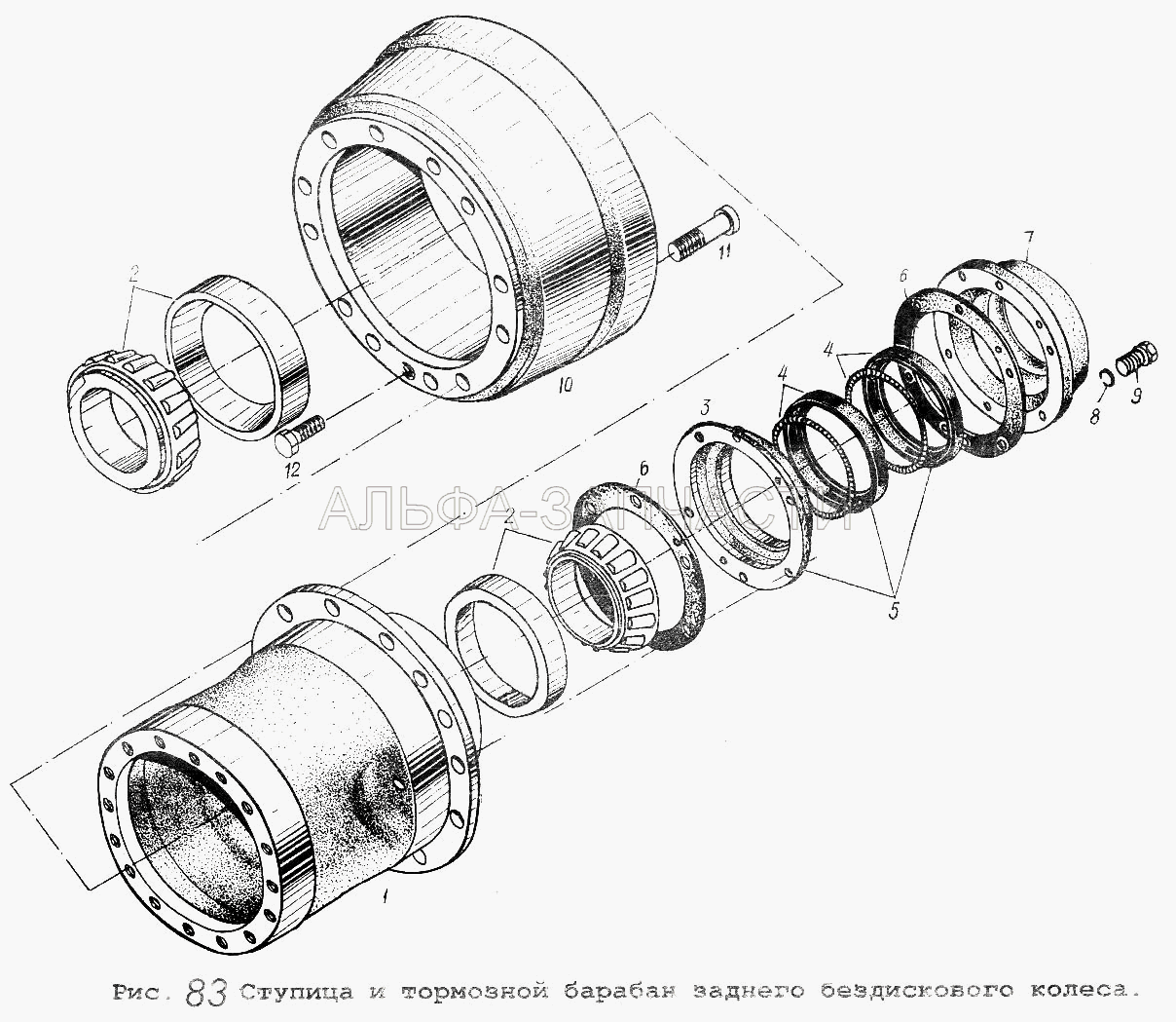 Ступица и тормозной барабан заднего бездискового колеса (54321-3104015-10 Ступица) 