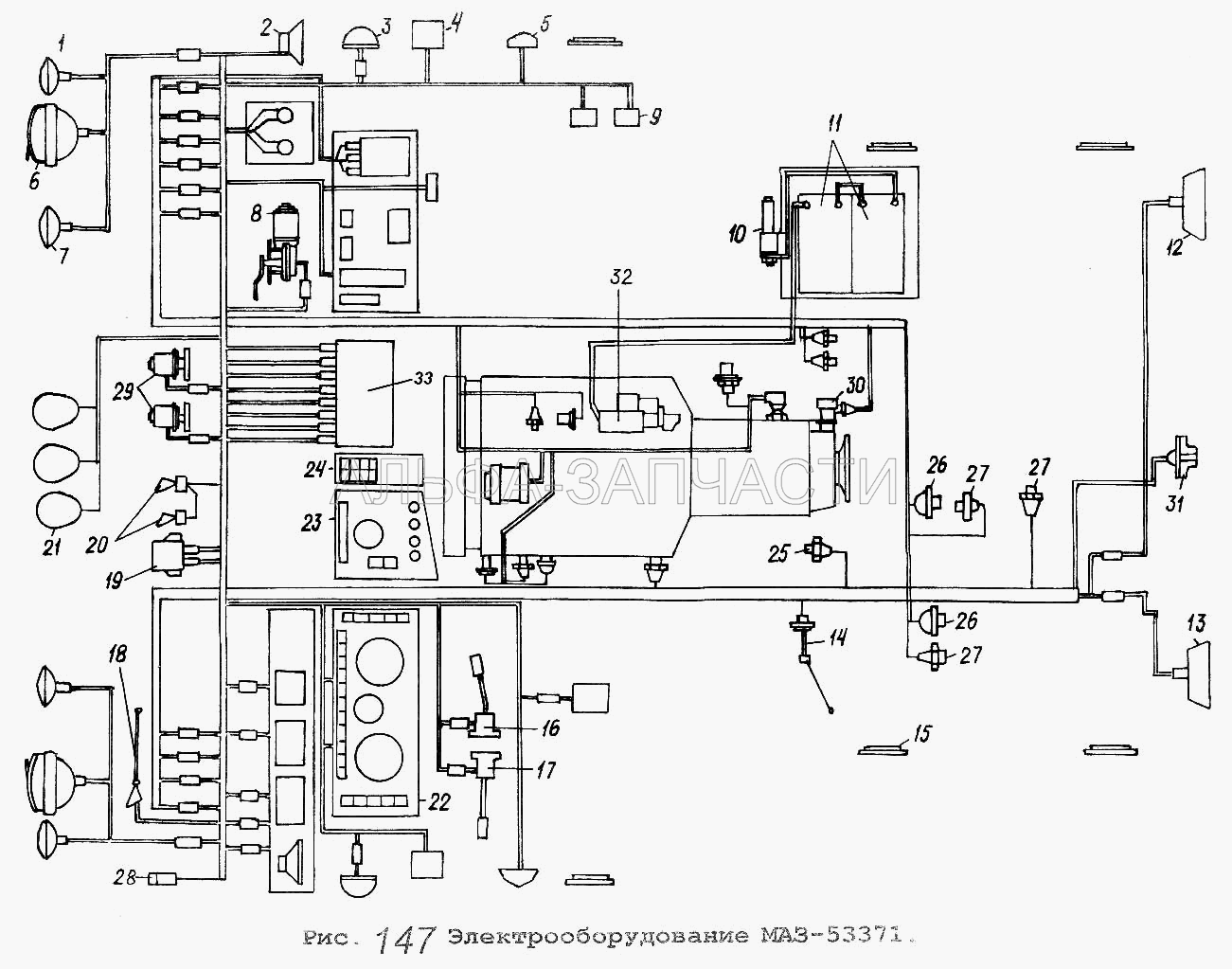 Электрооборудование МАЗ-53371 (ПФ233-3738000ЭА Фонарь сигнальный) 