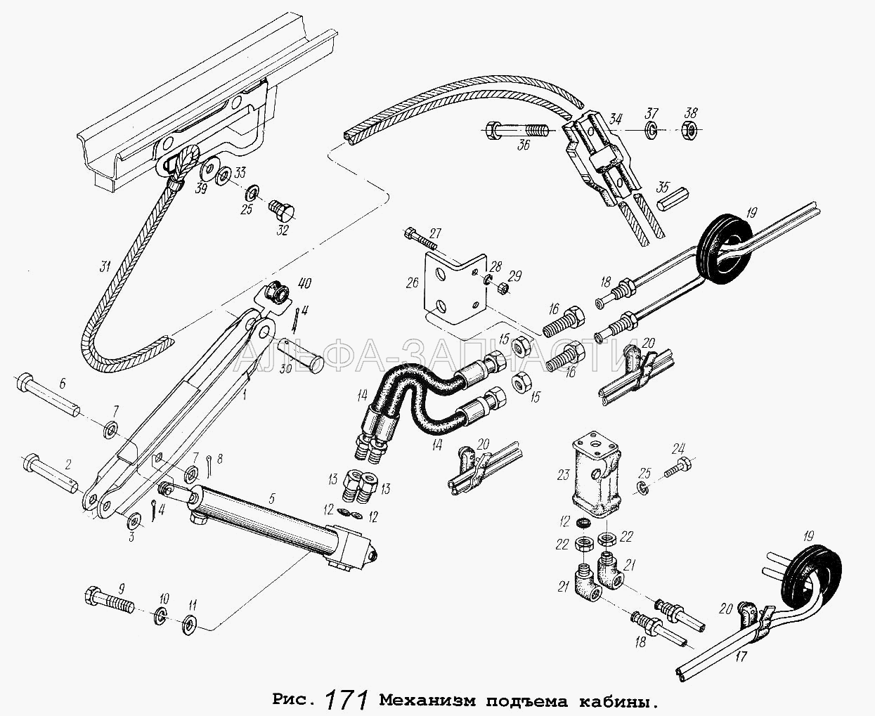 Механизм подъема кабины (202123 Болт М16-6gх50) 