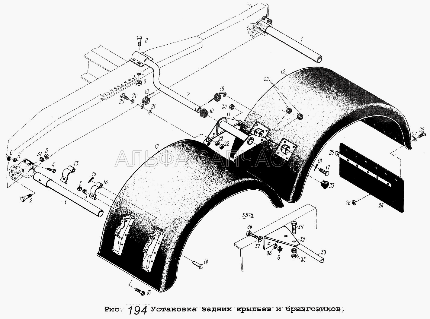 Установка задних крыльев и брызговиков (64229-8511285 Пружина) 