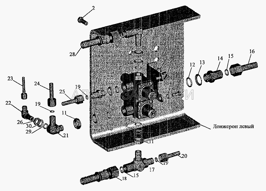 Крепление четырехконтурного клапана МАЗ-630305, МАЗ-630303  