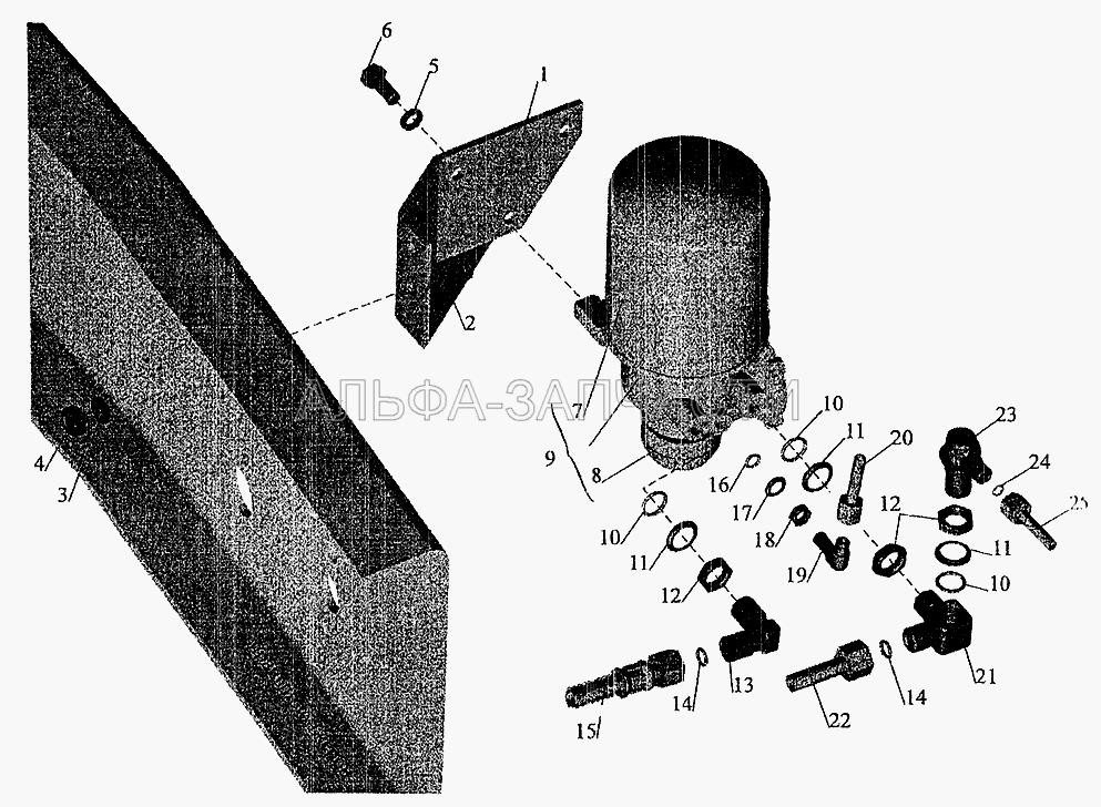 Установка осушителя воздуха и присоединительной арматуры МАЗ-533702 (012-016-25-2-3 Кольцо уплотнительное) 