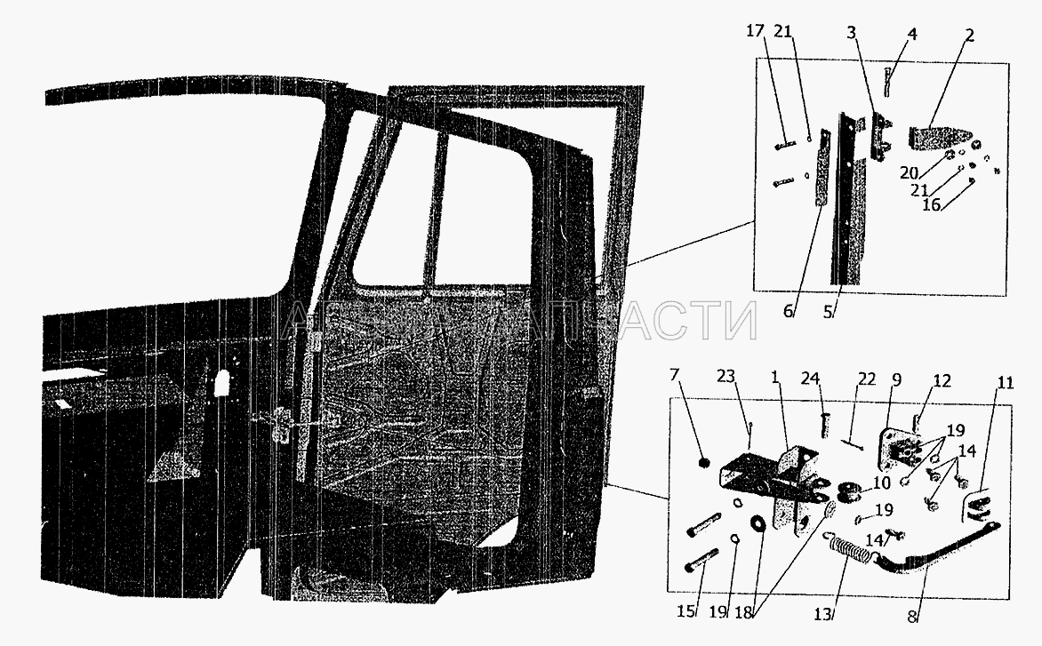 Установка ограничителя и петель двери (252039 Шайба 10) 