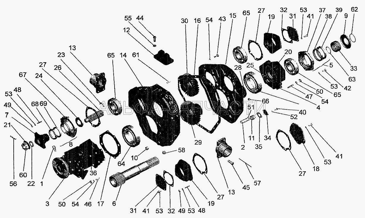 Центральный редуктор отбора мощности автомобилей МАЗ-630305, МАЗ-533702  