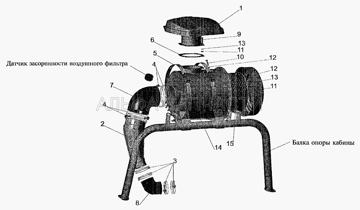 Система питания воздухом МАЗ-533702 (555102-1109024 Воздухозаборник) 