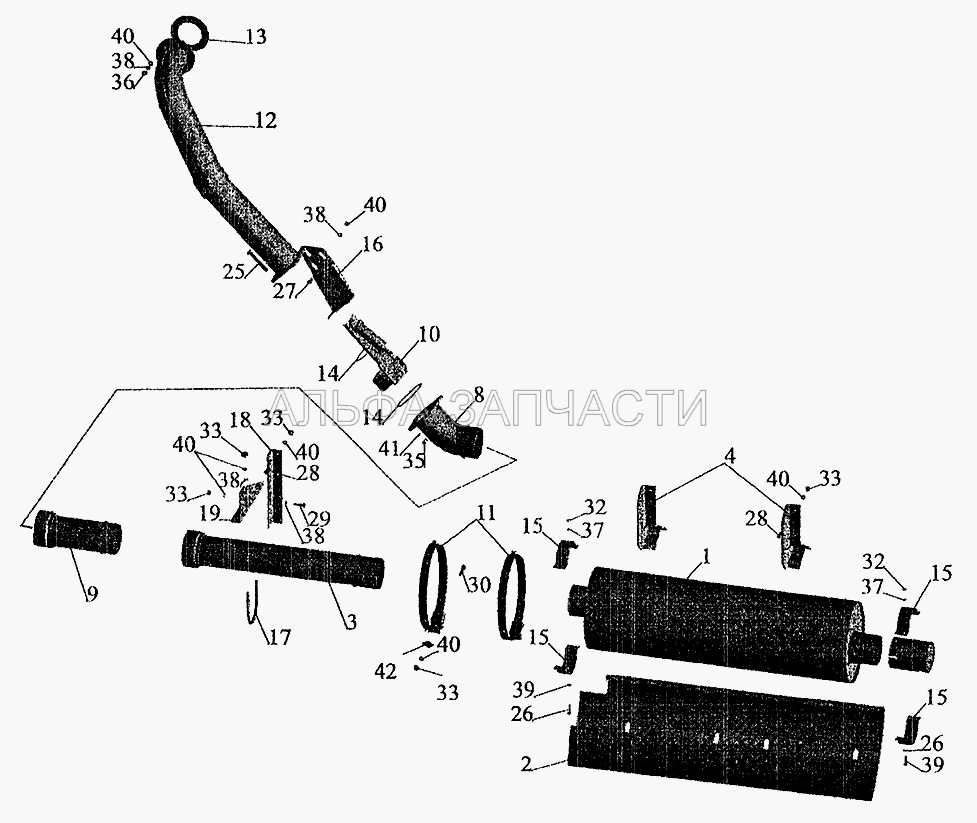 Установка системы выпуска МАЗ-533602, 533603, 630303 (533602-1203032 Патрубок) 