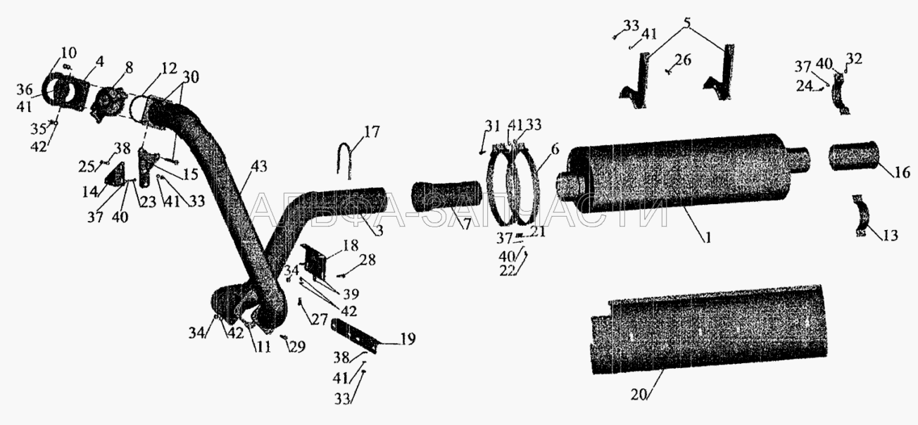 Установка системы выпуска МАЗ-630308, 630305, 533608, 533605 (630308-1203009 Труба приемная) 